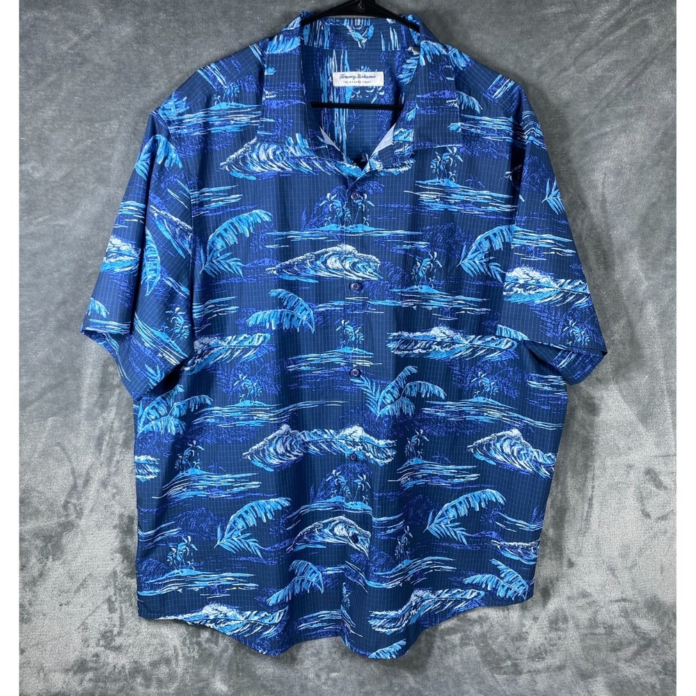 Tommy Bahama The Bahama Coast Shirt 2XL Blue Wave Ocean Graphic AOP Short Sleeve